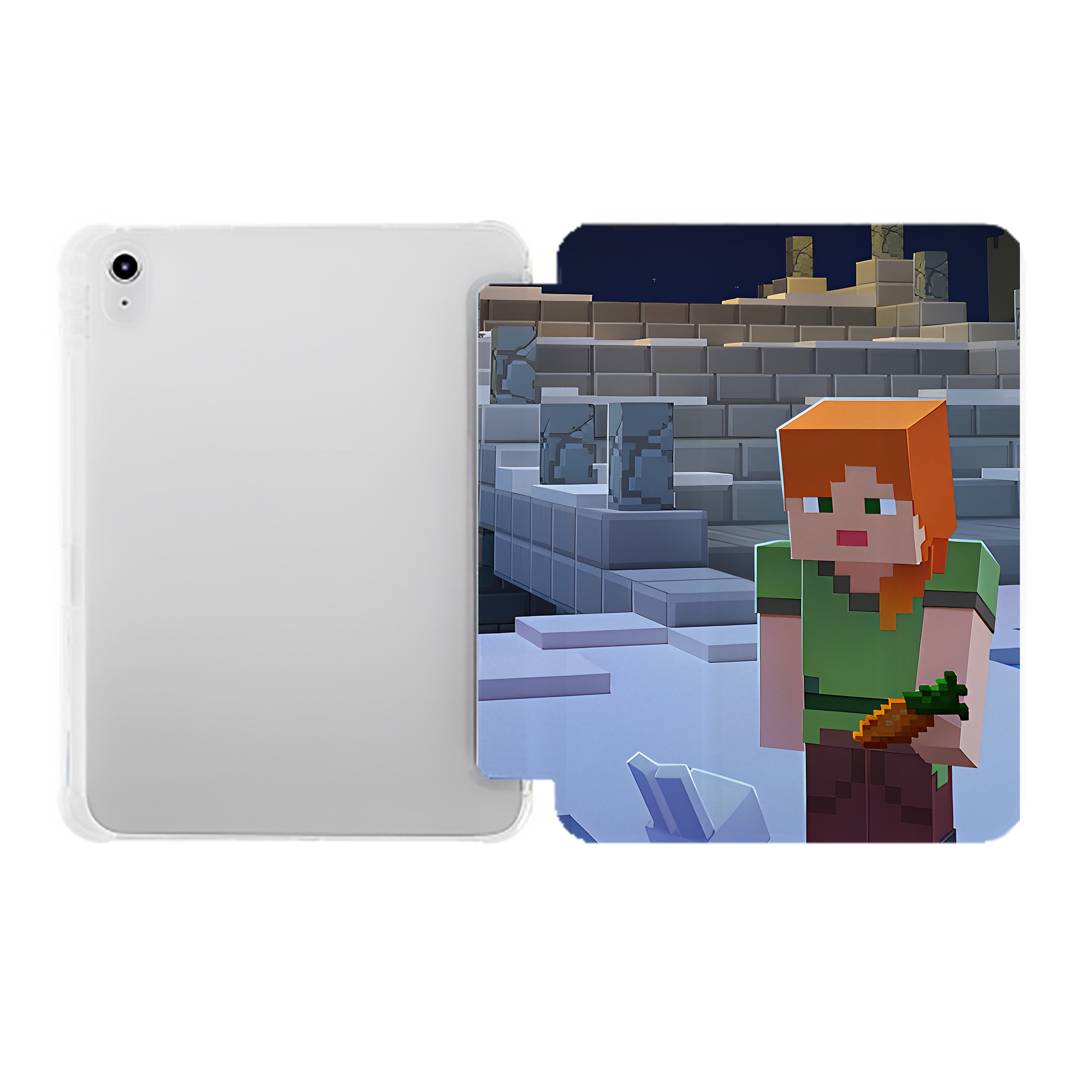 （画像用） マインクラフト ブロックの世界 Minecraft MC Block world IPad ケース ペン収納付き 三つ折りスタンド PUレザー×シリコン 対応機種9.5/10.5/10.9インチ